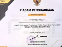 Pemerintah Aceh Raih Award Penggunaan Produk Dalam Negeri