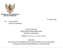 Menaker Terbitkan Edaran Pemberian THR Keagamaan Tahun 2023