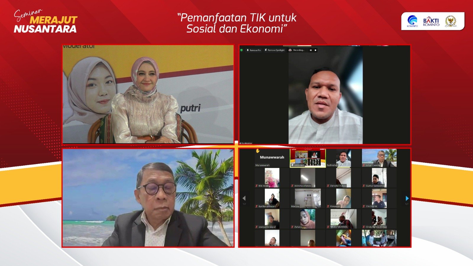 Webinar Seminar Merajut Nusantara dengan tema Pemanfaatan TIK untuk sosial dan ekonomi, Rabu 10 Mei 2023.