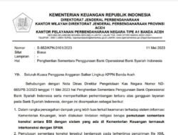 KPPN Banda Aceh Hentikan Sementara Penggunaan BSI