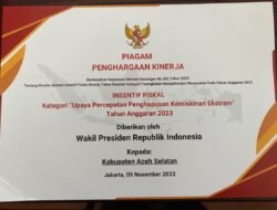 Kabupaten Aceh Selatan Dapat Penghargaan dari Wakil Presiden RI