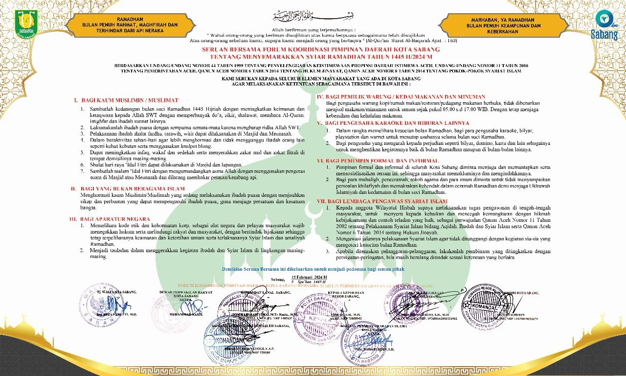 seruan bersama dan imbauan, terkait pelaksanaan ibadah selama bulan bulan suci Ramadhan 1445 Hijriah tahun 2024.