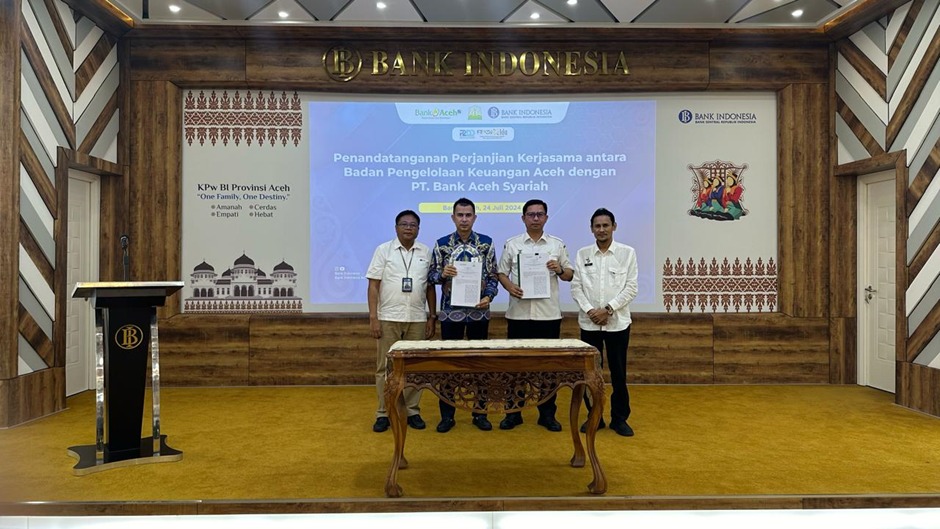 Penandatanganan Kerja Sama antara Pemerintah Aceh / Badan Pengelolaan Keuangan Aceh (BPKA) dan Bank Aceh Syariah (BAS) dalam rangka Percepatan dan Perluasan Digitalisasi Aceh