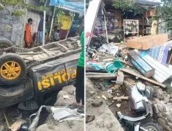 Diduga Mabuk, Mobil Dinas Polisi Tabrak Warga dan Kios