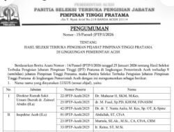 Pansel Umumkan Tiga Besar Pengisian 9 JPT Pratama Pemerintah Aceh